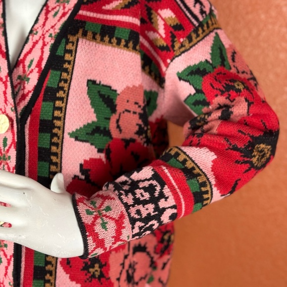 Farm Rio Floral Knit Cardigan Sweater - Pink and Red - Picture 6 of 17